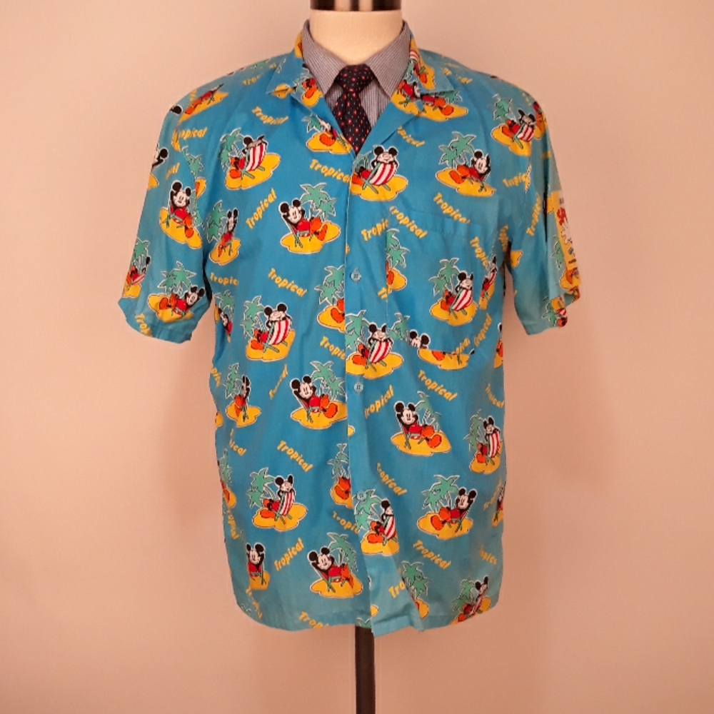 MICKEY MOUSE Mickeys Splashers Medium Short Sleeve‎ Hawaiian Shirt VTG